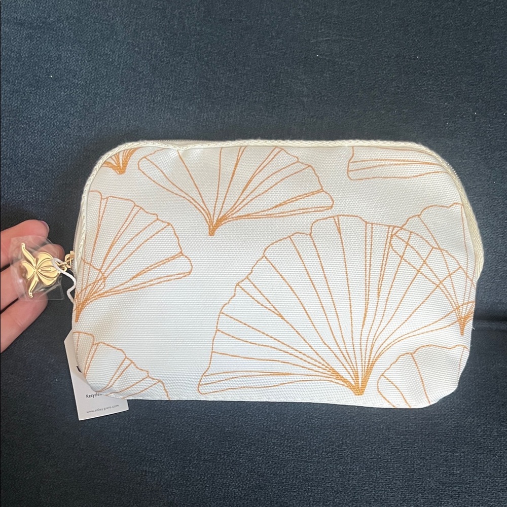 Sisley-Paris White Canvas Pouch with Gold Shell Motif